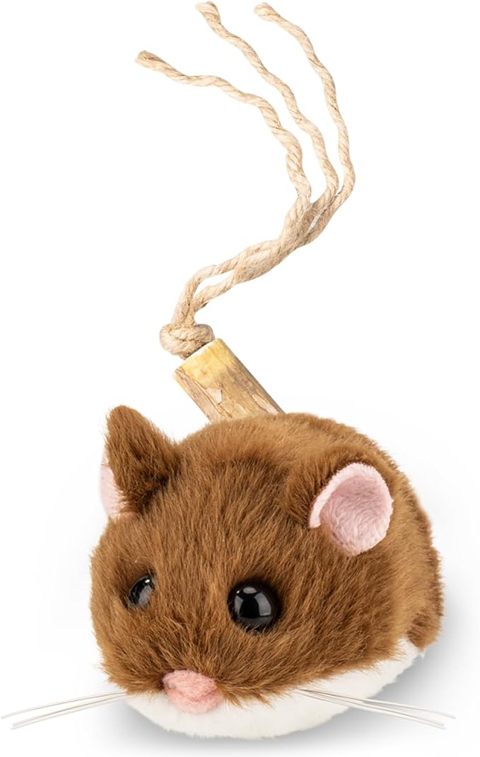 Migipaws Interactive MigiMouse Cat Toy 360° Rolling & Spin with Wiggling Tail for Indoor Cats Smart Motion Sensor, Realistic Squeak, Rechargeable Plush Kitten Toy (Brown)