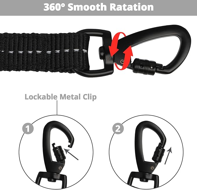 Long Dog Leash 30 FT: Heavy Duty Rope Leashes for Dogs Training with Swivel Lockable Hook Reflective Threads Bungee and Padded Handle - Dog Lead for Large Small Medium Dogs Outside Walking Hiking Grey