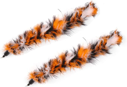 2 Pcs Cat Toys Interactive Refill Replacement Feather Pack Furry Tail Butterfly Dragonfly Fish Mouse Caterpillar Worm Birds Feathers for Kitten Cats CT15-11 Yellow Long Feather