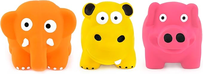 CHIWAVA 3 Pack 3.2'' Squeak Latex Puppy Toy Cute Standing Animal Sets Pet Interactive Play for Small Dogs Assorted Color