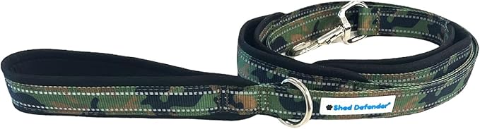Shed Defender 5 ft. Standard Dog Leash - Three Padded Traffic Handles, Designed in the USA, Dual Layered Thickness Heavy Duty, Reflective Stitching, Large Dogs & Small Breed, Training Lead (Camo)