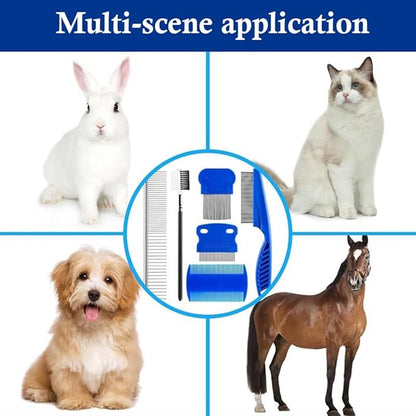6 Pack Pets Grooming Comb Set, Flea Comb Set for Cats & Dogs, Professional Grooming Accessories for Pet, Flea Brush & Double Sided Tear Stain Remover