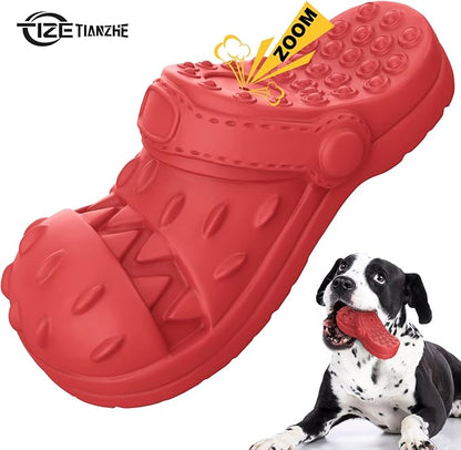 Indestructible Dog Toys, Squeaky Dog Toys for Aggressive Chewers, Tough Dog Chew Toys for Medium/Large Dogs/Heavy Duty Dog Toy (Slipper-Red)