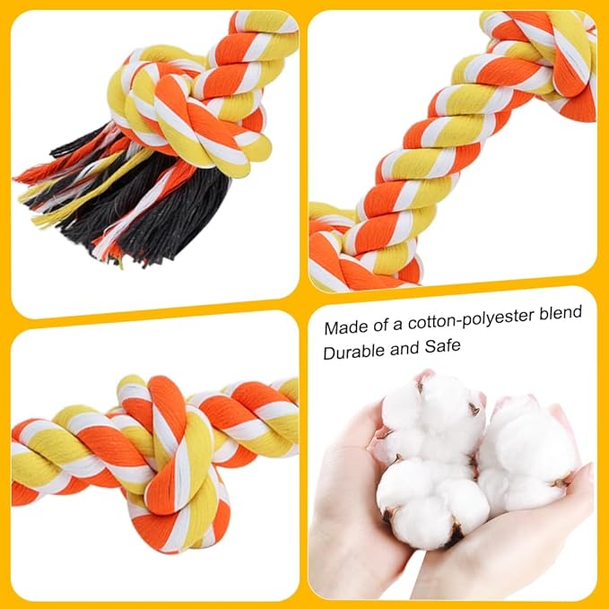 SZEE Dog Rope Toy for Large Dogs, 37 Inch 5 Knots, Halloween Pet Toys for Large Breeds, Tug of War Rope, for Energy Release & Boredom Relief (Yellow & Orange)