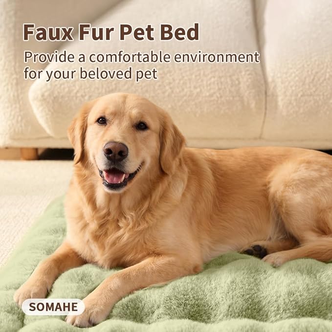 Large Dog Bed Mat, Extra Large Plush Faux Fur Washable Pet Bed for Large Dogs, Non-Slip Fluffy Dog Mat – Machine Washable XL Dog Sleeping Pad for Large Breeds, 35 x 27 Inch Green
