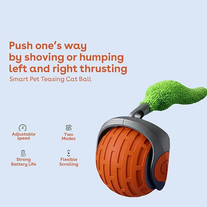 Interactive Cat Toys for Indoor Cats,The 3rd Generation Agile Moving Cat Ball with Elastic Mesh Tail,Automatic Kitten Toys for Bored Indoor Adult Cats,Motion Activated (Orange)