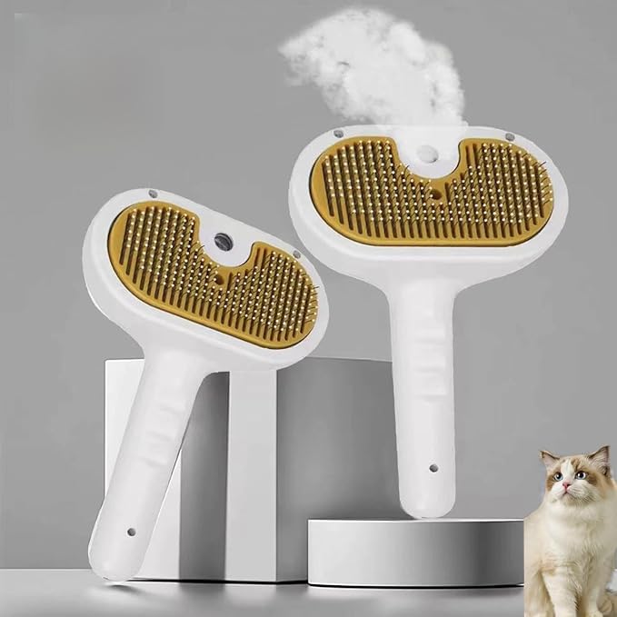 Pet Grooming Steam Brush, 3-in-1 Spray-on Hair Removal Comb for Long-Haired and Short-Haired Cats and Dogs