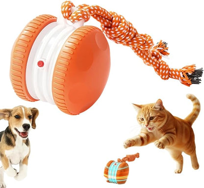 Interactive Dog Toy,2026 New Automatic Rolling Ball with Rope for Cat, Durable Dogs Rope Toy for Chewing and Playing, Dogs Ball Toy for Puppy Cats (Orange/1pcs)