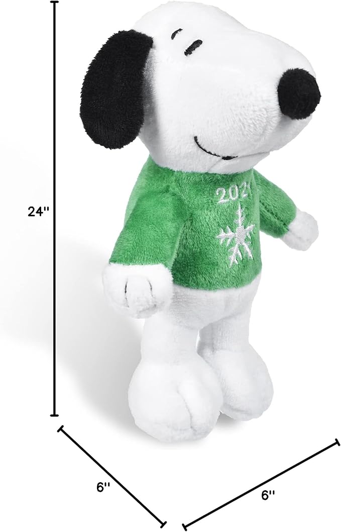 PEANUTS for Pets 6" Holiday 2021 Snoopy Plush Dog Toy with Squeaker | Green Snoopy Holiday Plush Dog Toy | Small Squeaky Dog Toys - Soft Stuffed Dog Toys Officially Licensed, (FF19107)