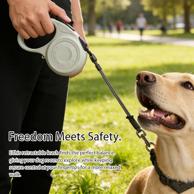 Retractable Dog Leash for Medium & Large Dogs up to 80 lbs, One-Handed Brake, 180kg Strong Nylon Tape, Tangle Free, Anti-Slip Handle (M & L Size) (Grey, M-4M)