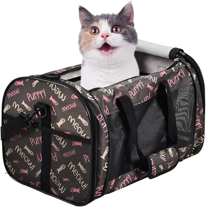 Soft-Sided Kennel Pet Carrier for Small Dogs, Cats, Puppy, Airline Approved Cat Carriers Dog Carrier Collapsible, Travel Handbag & Car Seat (Coffee Fish Print, 19" L x 11" W x 11" H)
