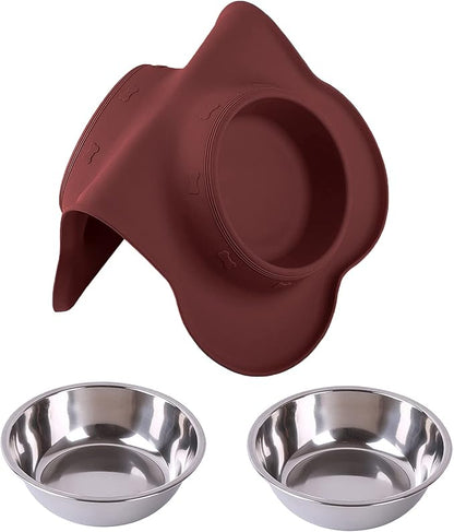 Hubulk Pet Dog Bowls 2 Stainless Steel Dog Bowl with No Spill Non-Skid Silicone Mat + Pet Food Scoop Water and Food Feeder Bowls for Feeding Small Medium Large Dogs Cats Puppies (X- Large, Burgundy)