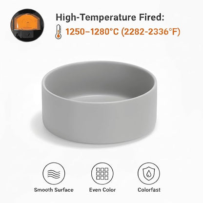 Ceramic Dog and Cat Bowl Modern Cute Weighted Food and Water Bowl Matte Glaze Pet Bowl for Replacement (Gray, 13.5 OZ)