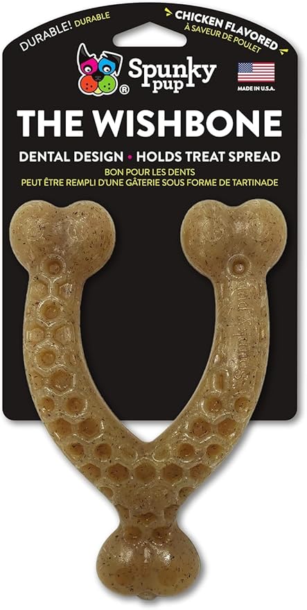 Spunky pup Wishbone Nylon Chew Toy, Chicken Flavored Nylon Dog Chew Toy, Promotes Dental Health - Wishbone, Large