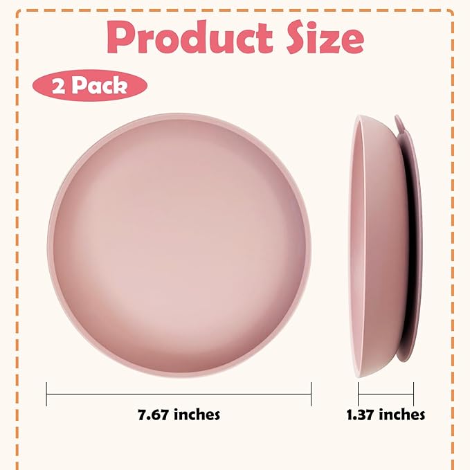 Silicone Dog Bowl Set of 2 No Spill Puppy Food & Water Dish Less Mess Cat Dry Food Plates with Suction Cup Non-Tippable Feeding Wet Food Bowls for Small & Medium-Sized Pets (Round Pink)