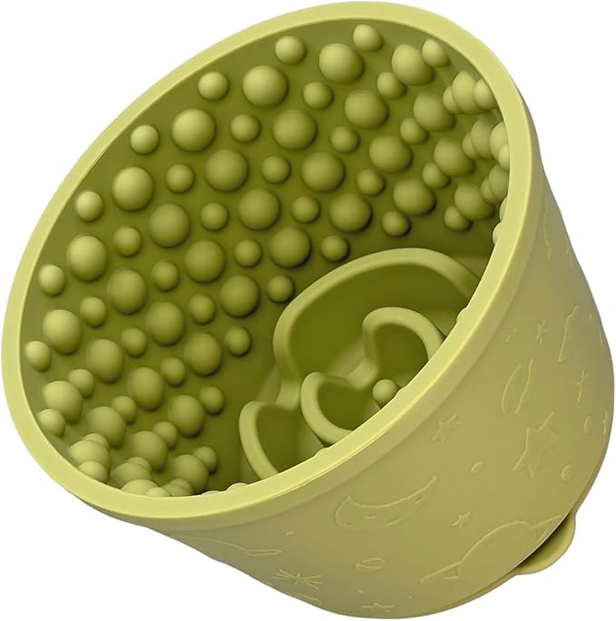 2-in-1 Licking Toy & Silicone Slow Feeder Bowls with Suction Cup - Non-Slip Mat for Bored Small Breed Dogs, Anxiety Relief, Anti-Choking (4.3" x 2.9", Green)