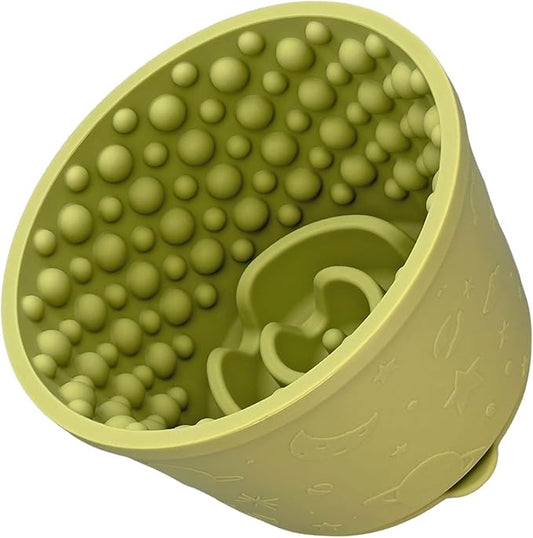 2-in-1 Licking Toy & Silicone Slow Feeder Bowls with Suction Cup - Non-Slip Mat for Bored Medium and Large Breed Dogs, Anxiety Relief, Anti-Choking (5.3" x 3.7", Green)