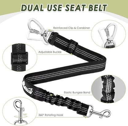 Lukovee Dog Seat Belt for Car, Adjustable Dog Car Harness for Large Medium Small Dogs, Soft Padded & Breathable Mesh Dog Seatbelt with Car Strap and Carabiner (Lime Green,L)
