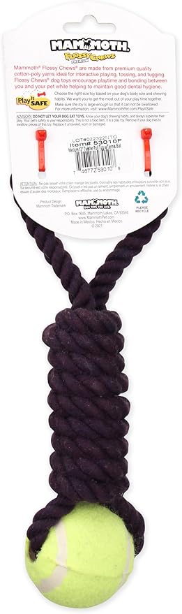 Mammoth Pet Products Flossy Chews Twister Toy with Tennis Ball, Medium 15''