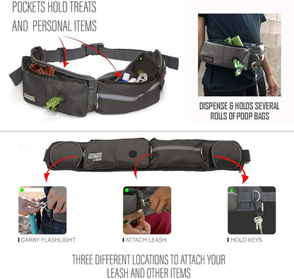 TAKSIN The Ultimate Hands Free Dog Leash System for Walking Running Hiking Training, Reflective Bungee Leash, Treat Holder, Poop Bag Dispenser for Small Medium Large Dogs (Grey Deluxe Pack)