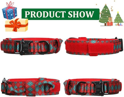 Christmas Tactical Dog Collar Adjustable Nylon Dog Collar Metal Buckle with Handle for Dog Training (Christmas Green,S)