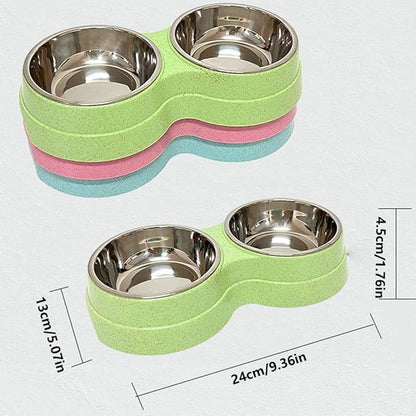 Dog Bowls Double Dog Water and Food Bowl Stainless Steel with Anti-Tip Base, Food and Water Set for Small Medium Pets (Green)