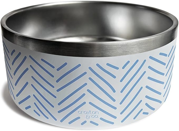 CROXTON & CO. Stainless Steel Pet Bowl for Dogs & Cats | Insulated Food Bowls for Dog Cat | No Tip No Slip | Non-Slip Rubber Base | Dishwasher Safe | Medium (4 Cups)