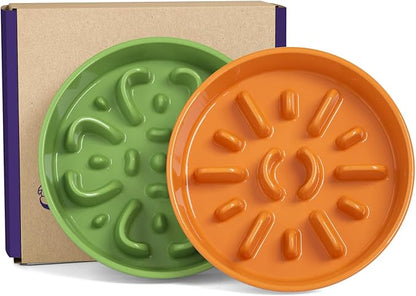 LE TAUCI Dog Slow Feeder Bowl,1.5 Cups Ceramic Maze Pattern for Large Breed,Green and Orange