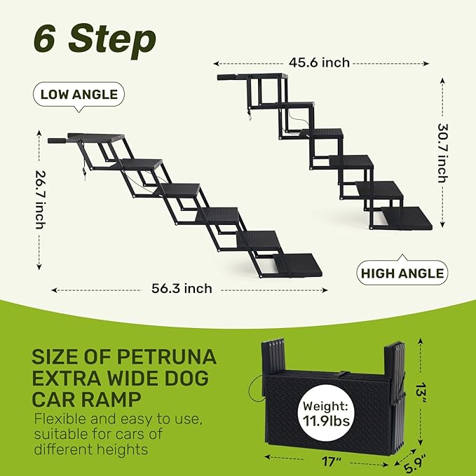 Foldable Dog Car Steps - Upgraded Non-Slip Pet Stairs for Large Dogs, Portable Metal Frame Dog Ramps for High SUV, Truck and Cars, Lightweight Pet Ladder with High Load-Bearing Capacity，Up to 350Lbs