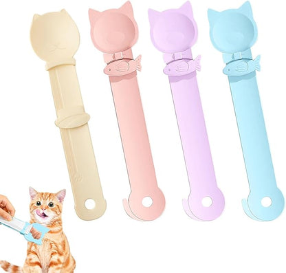 Aerbee 4PCS Cat Strip Feeder Spoon, Sliding Pet Treat Spoon Squeeze, Lickable Squeezable Creamy Treat, Wet Treats Dispenser, Cat Treat Spoon Squeez, Fun Feeding for Pets, Beige/Blue/Purple/Pink
