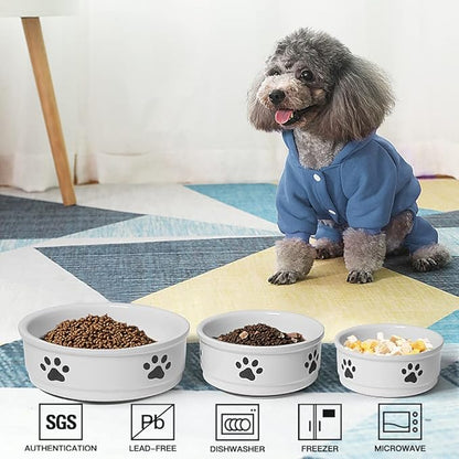 Sweejar Ceramic Dog Bowls with Paw Pattern, Dog Food Dish for Large Dogs, Porcelain Pet Bowl for Water 70 Fl Oz (White)