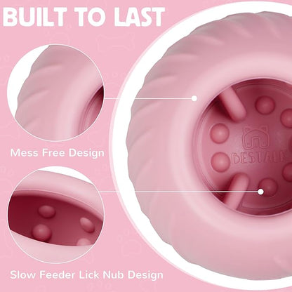 Long-Lasting Dog Lick Toy, Wobbly Dog Enrichment Lick Bowl to Keep Dogs Busy, Interactive Stuffable Dog Treat Feeder for Boredom, Silicone Treat Dispensing Chew Toy(Pink,L)