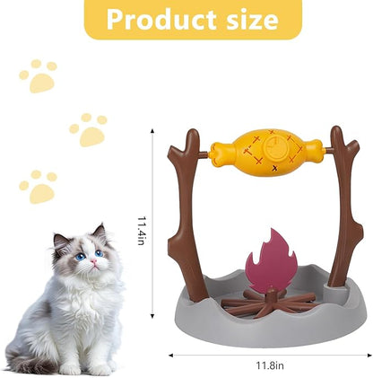 Cat Slow Feeder, Interactive Cat Puzzle Toy Treat Dispenser - BBQ Campfire Grill Design, Adjustable Rotating Roast Fish Flame Mental Stimulation Food Dispensing Toy for Indoor Cats Kittens