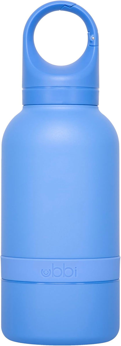 Ubbi Pup & Me Insulated Stainless Steel Dog Water Bottle with Attached Bowl, 32 oz Portable Leakproof Travel Bottle for Dogs and Owners, Blue