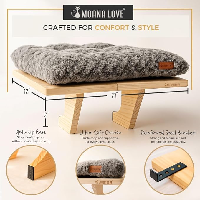Cat Window Bed - Cozy Window Perch for Cats Inside - Stylish Cat Furniture with Soft Cushion, Perfect Kitten Bed & Cama para Gatos for Sunbathing, Hamaca para Gatos