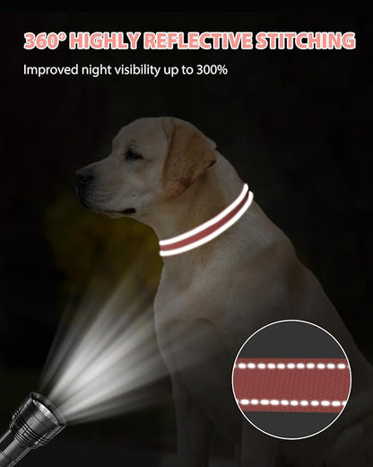 Joytale Dog Collar for Large Dogs, Strong Double-Sided Reflective Nylon Collar for Night Safety, Adjustable Quick-Release for Daily Walking, Pink, L (1" Width)