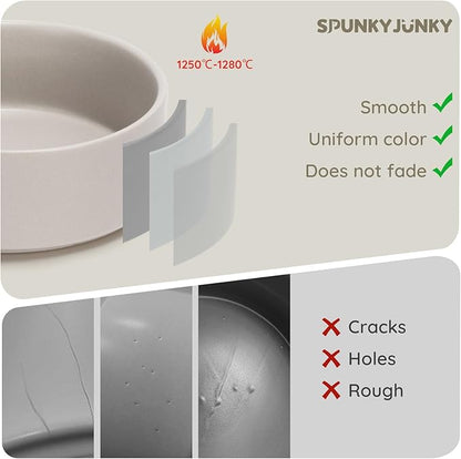 SPUNKYJUNKY 42OZ Ceramic Dog and Cat Bowl, Modern Cute Weighted Food Water Bowl for Replacement Grey (2 Pack)