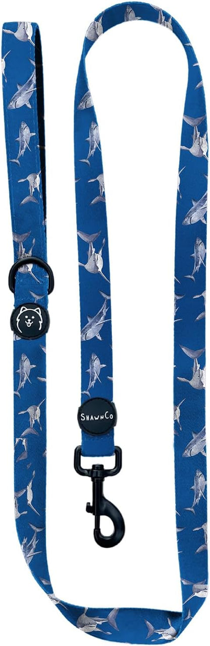 ShawnCo Dream Walk Dog Leash- Premium, Nylon Pet Leash with Soft Neoprene Handle for Small, Medium and Large Dogs (White Sharks, Small)