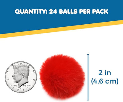 SunGrow Cat Pom Pom Balls, 24 Multi-Colored Soft Enrichment Pom Poms, 2” Fuzzy Flash Balls for Indoor Kitten, Assorted Soft Artificial Fur Orbs for Feline's Body and Brain Workout