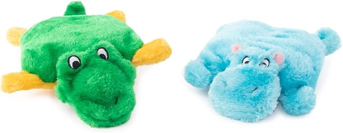 ZippyPaws Squeakie Pad - No Stuffing Dog Toy to Keep Them Busy, for Small & Medium Dogs, Squeaky Pet Toy for Boredom, Unstuffed Chew Toy, Soft Plush Puppy Products, Hippo & Alligator - 6.5"