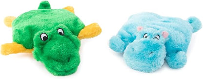 ZippyPaws Squeakie Pad - No Stuffing Dog Toy to Keep Them Busy, for Small & Medium Dogs, Squeaky Pet Toy for Boredom, Unstuffed Chew Toy, Soft Plush Puppy Products, Hippo & Alligator - 6.5"