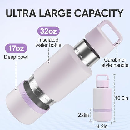KEWIXY Insulated Dog Water Bottle with Travel Bowl, Dog Lover Gift, Portable Water Bottle Dispenser, Accessories for Car, Hiking, Camping, Outdoor, Leak-Proof, Detachable (Pale Mauve)