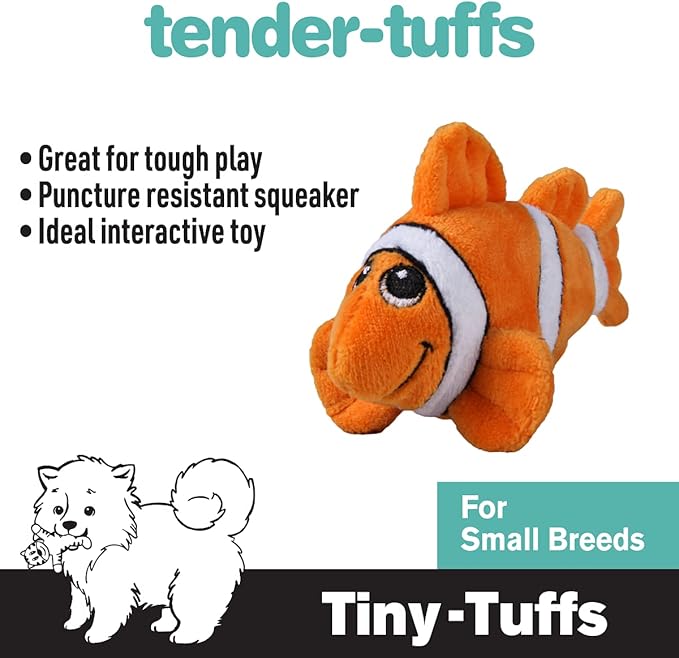 SmartPetLove Snuggle Puppy Tender-Tuffs Small Dog Toys - Orange Clownfish Dog Toy for Small Breeds with Puncture Resistant Squeaker