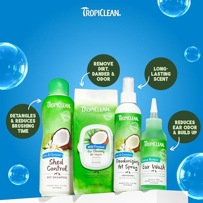 TropiClean Deshedding Dog Shampoo and Conditioner Set, Grooming Bundle for Shedding Control, Puppy Safe, Lime & Coconut Scent, Made in USA, 20 oz.