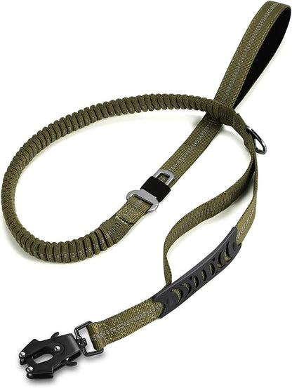Heavy Duty Dog Leash with 2 Padded Handles & Advanced Easy Metal Clip, 4-6FT Shock Absorbing No Pull Dog Leashes for Medium Large Dogs that Pull (Army Green)