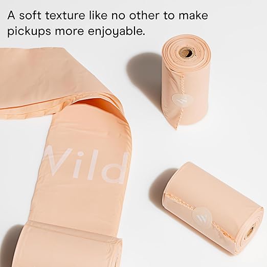 Wild One Dog Poop Bags, 180 Leak Proof Bags Made From Cornstarch, Eco-Friendly, Unscented, Blush Color