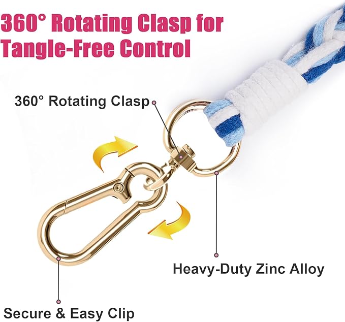 Handmade 5ft Braided Cotton Dog Leash with Unique Floral Handle, Durable and Stylish, Ideal for Small to Large Dogs,Sea Wave