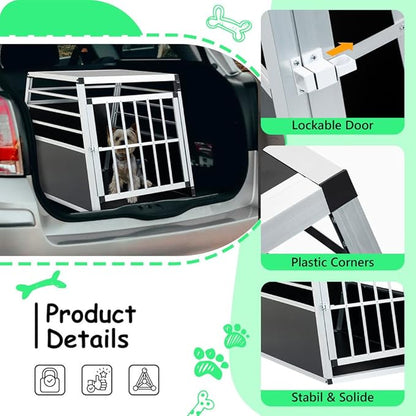 Aluminum Dog Crate Transport Box, 36" Heavy Duty Pet Travel Crate with Lockable Door, Trapezoidal Car Kennel, Ventilated Dog Carrier for Medium & Large Dogs, Easy Clean, 35.8"L x 25.6"W x 27.2"H