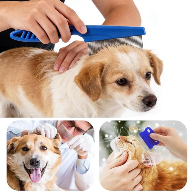6 Pack Pets Grooming Comb Set, Flea Comb Set for Cats & Dogs, Professional Grooming Accessories for Pet, Flea Brush & Double Sided Tear Stain Remover