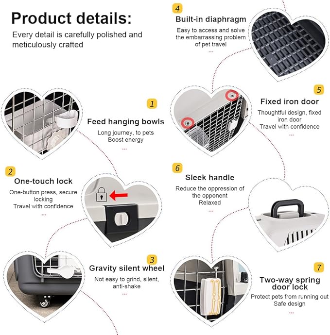 Travel Dog Crate Pet Box Length 33in/Width 21.6in/Height 25.2in Dogs Kennel with Handle & Metal Door Plastic Dog Carrier for Indoor Outdoor Puppies Kittens